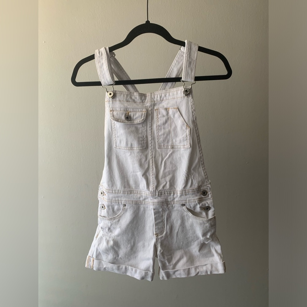 Girls Lucky Brand White Denim Overalls Shorts Size 16